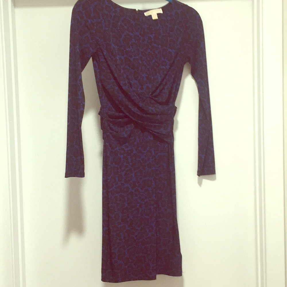 Michael Kors Blue Leopard Print Long Sleeve Dress